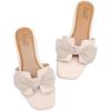 katliu Women’s Bow Flat Sandals Square Open Toe Dressy Slide Sandals Slip On Summer Sandals for Wedding Party(Beige)