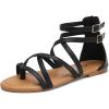 katliu Women’s Gladiator Sandals, Strappy Flat Sandals, Dressy Boho Thong Sandals(Black)
