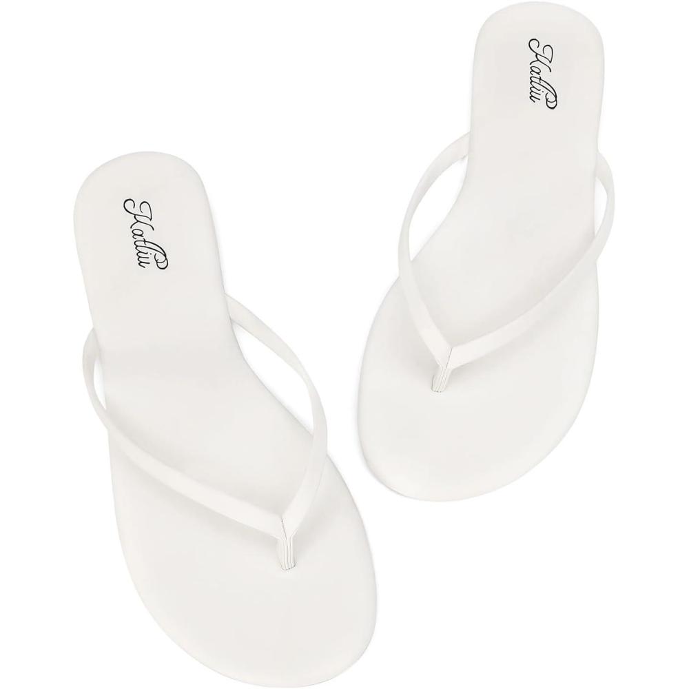 image:imagekatliu Womens Memory Foam Flip Flops Sandals Beach Flat Sandals Comfortable Cushioned Thong SandalsWhite
