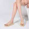 katliu Women’s Memory Foam Flip Flops Sandals, Beach Flat Sandals, Comfortable Cushioned Thong Sandals(Yellow)