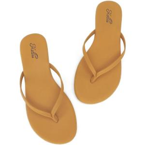 katliu Women’s Memory Foam Flip Flops Sandals, Beach Flat Sandals, Comfortable Cushioned Thong Sandals(Brown)