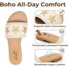katliu Women’s Flat Sandals, Seashell Starfish Sandals, Boho Embroidery Floral Slide Sandals, Summer Beach Flats(Gold)