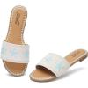 katliu Women’s Flat Sandals, Seashell Starfish Sandals, Boho Embroidery Floral Slide Sandals, Summer Beach Flats(Blue)