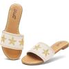 katliu Women’s Flat Sandals, Seashell Starfish Sandals, Boho Embroidery Floral Slide Sandals, Summer Beach Flats(Gold)