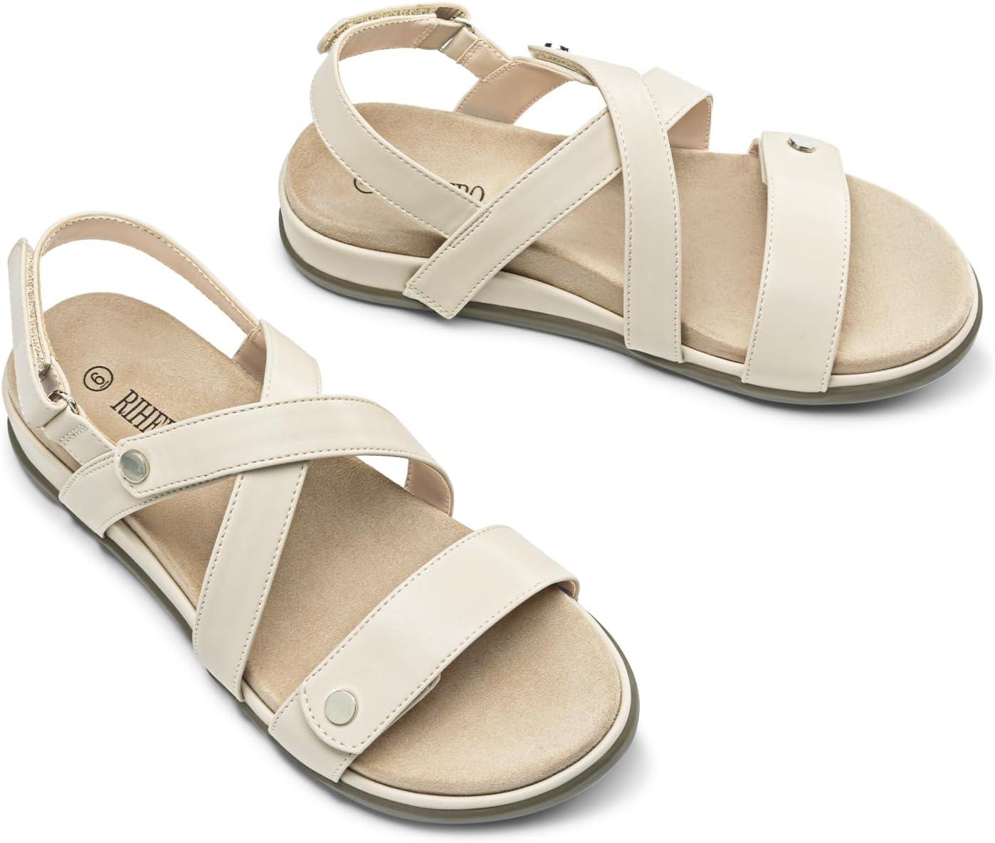 image:imageRihero Womens Comfortable Orthopedic Arch Support Sandals Summer Casual Open Toe Walking Flat Sandals with Adjustable StrapNude