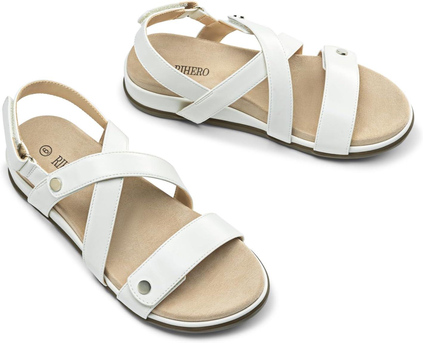 image:imageRihero Womens Comfortable Orthopedic Arch Support Sandals Summer Casual Open Toe Walking Flat Sandals with Adjustable StrapWhite