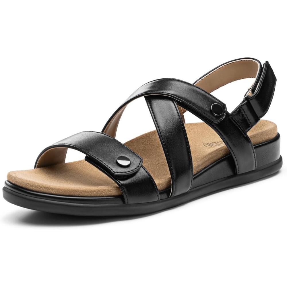 image:imageRihero Womens Comfortable Orthopedic Arch Support Sandals Summer Casual Open Toe Walking Flat Sandals with Adjustable StrapBlack