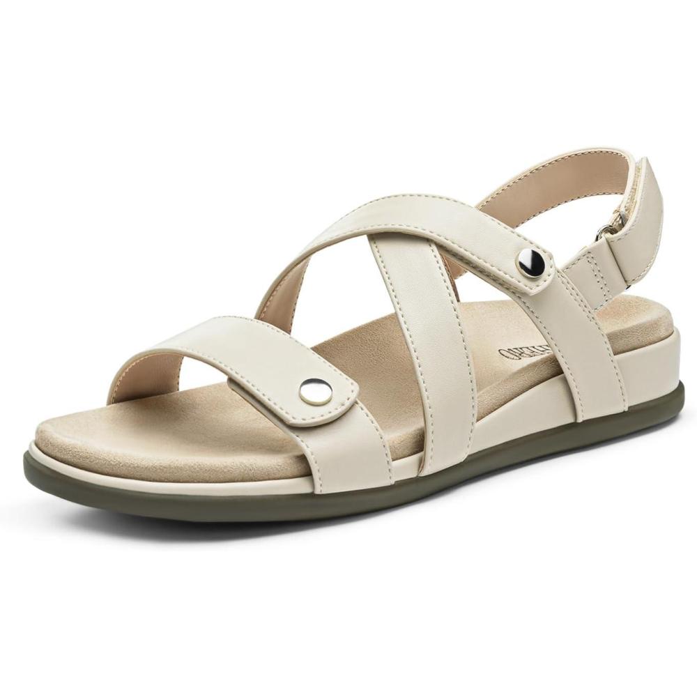 image:imageRihero Womens Comfortable Orthopedic Arch Support Sandals Summer Casual Open Toe Walking Flat Sandals with Adjustable StrapNude