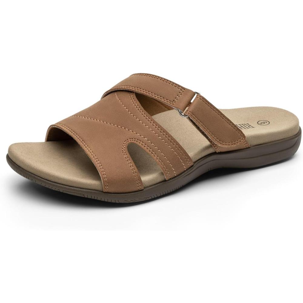 image:imageRihero Womens Orthopedic Slide Sandals with Arch Support Orthotic Comfortable Adjustable Flat Sandals for Daily Work WalkingBrown