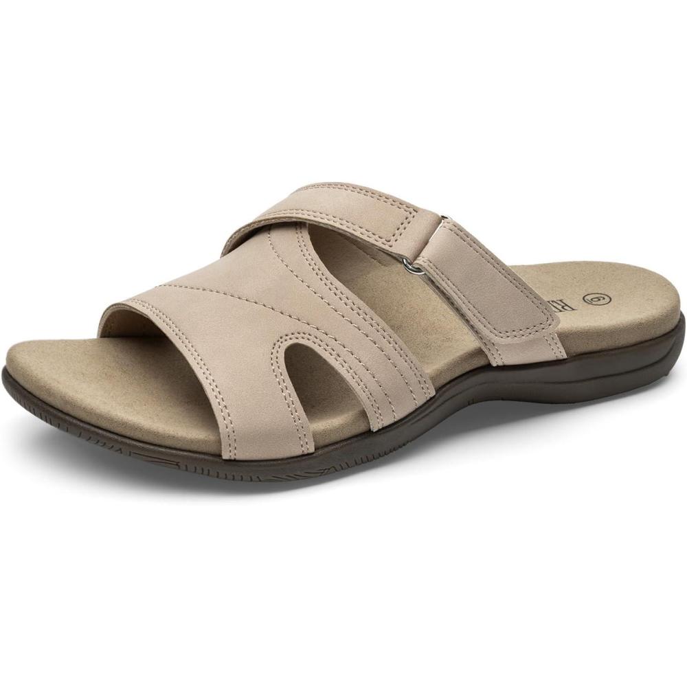 image:imageRihero Womens Orthopedic Slide Sandals with Arch Support Orthotic Comfortable Adjustable Flat Sandals for Daily Work WalkingNude