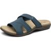 Rihero Women’s Orthopedic Slide Sandals with Arch Support Orthotic Comfortable Adjustable Flat Sandals for Daily Work Walking(Navy)