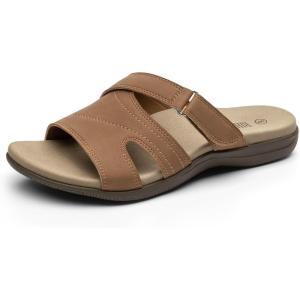Rihero Women’s Orthopedic Slide Sandals with Arch Support Orthotic Comfortable Adjustable Flat Sandals for Daily Work Walking(Brown)