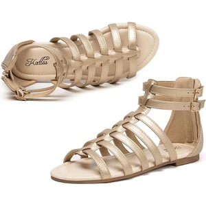 katliu Women’s Gladiator Sandal Strappy Flat Sandals Two Ankle Buckle(Gold)